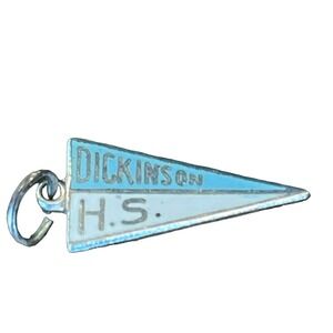 VTG STERLING SILVER & BLUE ENAMEL DICKINSON HIGH SCHOOL PENNANT BRACELET CHARM